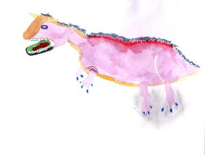 Aquarelle de carnotaurus par Valentine 13 ans