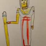 Dieux Egyptiens dessinés par des enfants d'après des figurines.